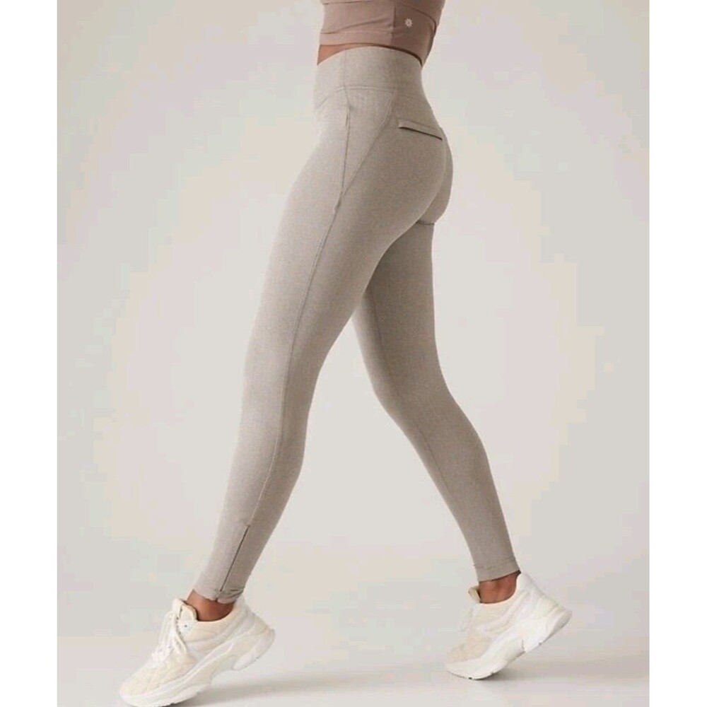NWOT Athleta Size S Delancey Skyline Herringbone Tights Oatmeal Travel Work